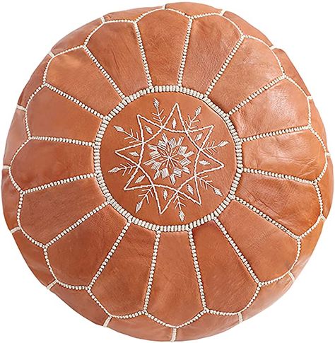 Amazon.com: Moroccan Poufs Leather Luxury Ottomans Footstools Tan Unstuffed: Kitchen & Dining Boho Moroccan Decor, Boho Ottomans, Leather Pouf Ottoman, Handmade Ottomans, Moroccan Leather Pouf, Old Pillows, Floral Long Sleeve Shirt, Old Towels, Outdoor Pouf