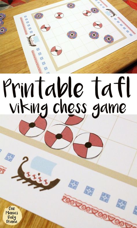 My family likes to play games and if yours does too, you’ll love this printable tafl board game. It’s simple, yet complicated, like chess. Print the game and pieces from OneMamasDailyDrama.com, then learn the simple rules – and a bit of history. #vikings #boardgame #printable #printablegames Mummy Costumes, Vikings For Kids, Speaking Questions, Leif Erikson Day, Viking Chess, Leif Erikson, History Games, Teaching Mama, Play Therapy Techniques