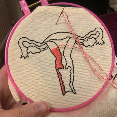 Embroidered Uterus, Uterus Embroidery, Womb Art, Feminist Embroidery, Cambridge England, Hand Embroidery Flowers, Cricut Designs, Woven Wall Hanging, Human Anatomy