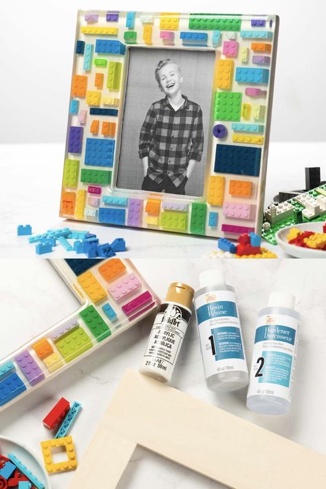 DIY Resin Frame with Legos Diy Resin Frame, Picture Frame Resin Art, Lego Resin Art, Resin Picture Frames, Resin Picture Frame Diy, Lego Resin, Resin Frame Ideas, Lego Picture Frame, Resin Pictures