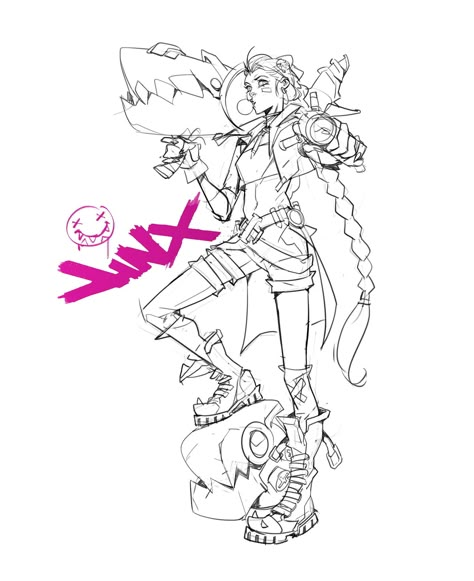 Jinx Concept Art, Jinx Poses, Jinx Character, Arcane Illustration, Hicham Habchi, Jinx Art, League Of Legends Arcane, Jinx Arcane, Drawing Now