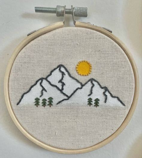 Mountain Embroidery Simple, Mountain Embroidery Tshirt, Embroidery Mountains Simple, Embroidery Landscape Easy, Embroidered Mountains Simple, Mountain Embroidery Pattern, Mountains Embroidery, Cross Stitch Mountains Simple, Embroidered Mountain Scene