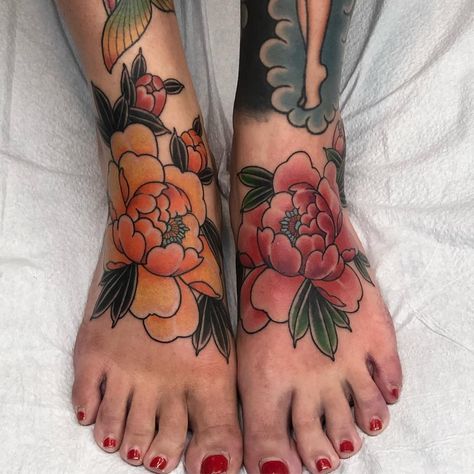 Peony Flower Tattoos, Foot Tattoo, Japanese Flowers, Foot Tattoos, Peony Flower, Ink Tattoo, Small Tattoos, Watercolor Tattoo, Flower Tattoo