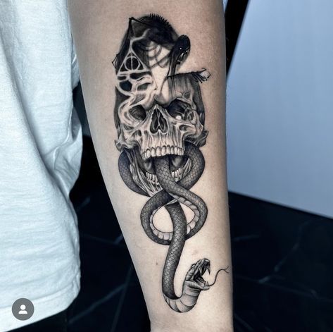 Slytherin Tattoo, Skyrim Tattoo, Dark Mark Tattoos, Harry Tattoos, Hp Tattoo, Unusual Tattoo, Mark Tattoo, Forarm Tattoos, Harry Potter Tattoos