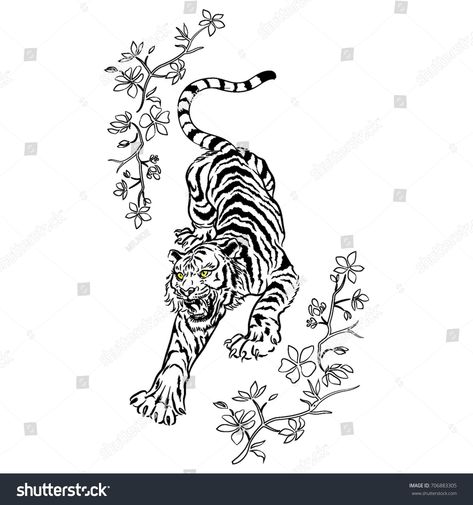 Tiger and flowers illustration #Ad , #spon, #Tiger#flowers#illustration Tiger And Flowers, White Tiger Tattoo, Traditional Tiger Tattoo, Japanese Tiger Tattoo, Japanese Tiger, Tiger Tattoo Design, Flowers Illustration, Tiger Art, Tiger Tattoo