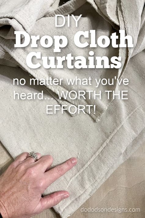 Easy DIY Drop Cloth Curtains No-Sew Method (Tutorial) Diy Drop Cloth Curtains, Painters Cloth, Decorative Furniture Painting, Inexpensive Curtains, Cloth Projects, Drop Cloth Projects, Diy Drapes, Canvas Curtains, Shiplap Paneling