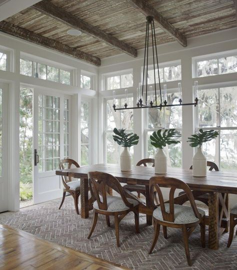 Kitchen Paneling, Paneling Ideas, Trendy Farmhouse Kitchen, Dining Light Fixtures, Sunroom Decorating, Dining Room Light Fixtures, The Dining Room, Farmhouse Dining Room, Farmhouse Lighting