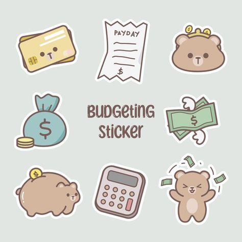 Cute budgeting sticker bear | Premium Vector #Freepik #vector Bear Doodles, Sticker Set Printable, Stickers Printable Aesthetic, Budget Aesthetic, Stickers Ideas, Budget Stickers, Free Icon Set, Planner Icons, Aesthetic Sticker