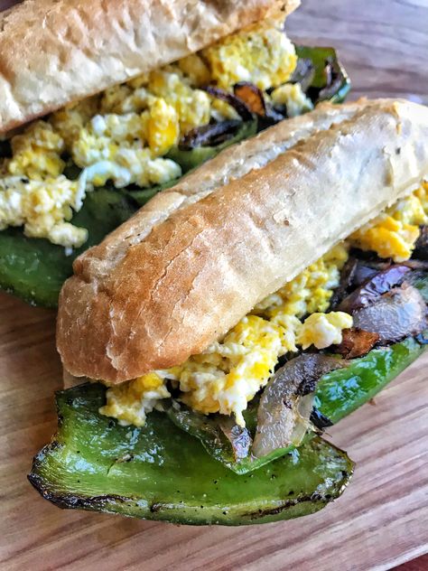 Pepper And Egg Sandwich, Peppers And Eggs, French Rolls, Tipsy Housewife, Egg Sandwich Recipe, Pepper Sandwich, Splash Of Water, Eggs In Peppers, Favorite Salad