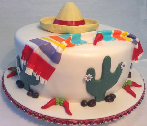 Mexican themed birthday cake... cactus, sombrero, chillis, blanket by www.sophisticake.co.za Birthday Cake Cactus, Sombrero Cake, Mexican Sarape, Mexican Birthday Parties, Mexican Birthday, Themed Birthday Cakes, Drinks Cabinet, Candle Cake, Beautiful Cakes