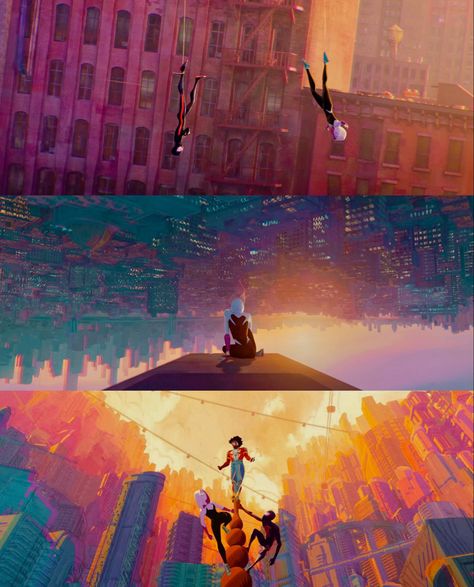 Spiderman Into The Spider Verse Scene, Spiderman Across The Spider Verse Cinematography, Spiderman Across The Spider Verse Concept Art, Spiderverse Cinematography, Spiderverse Animation, Spiderverse Concept Art, Spider Miles, Beyond The Spiderverse, Spiderman Spiderverse