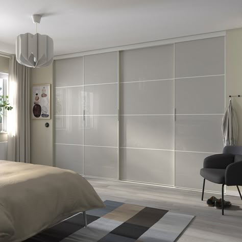 Bedroom Closet With Sliding Doors, Tall Sliding Closet Doors, Skytta Sliding Door, Sliding Door For Closet, Wardrobes For Bedrooms Sliding Doors, Double Closet Door Ideas Bedrooms, Large Closet Doors, Ikea Sliding Wardrobes, Closet With Sliding Doors