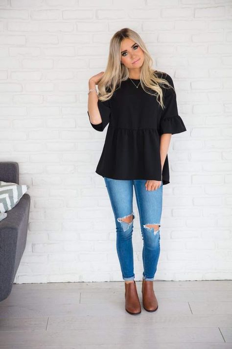 Black Peplum Top Outfit, Peplum Top Outfits, Mommy Clothes, Outfits Neutral, Black Peplum Top, Soft Dramatic, Midsize Outfits, Real Fashion, Spring Styles