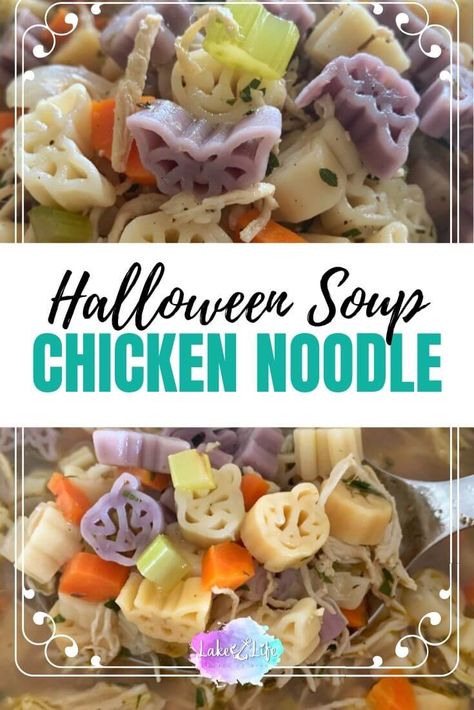 My Halloween chicken noodle soup recipe is the perfect meal to prepare for your family this Halloween. Embrace the Halloween season with a bowl of this homemade chicken noodle soup with the added fun of Halloween-shaped pasta. Halloween Noodle Recipes, Halloween Chicken Noodle Soup, Aldi Halloween Pasta, Halloween Shaped Pasta Recipes, Halloween Soup Recipes, Halloween Pasta Recipes, Halloween Soup Ideas, Halloween Shaped Pasta, Souper Sunday