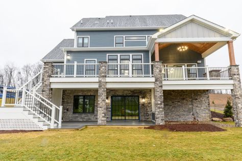 Deck With Patio Underneath, Craftsman Front Porch Ideas, Craftsman Front Porch, Covered Deck Designs, Patio Deck Designs, Sunroom Designs, Deck Designs Backyard, House Deck, Backyard Deck