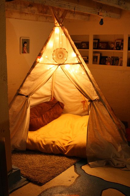 Indoor Forts, Teepee Bed, Indoor Camping, Diy Tent, Dekorasi Kamar Tidur, Teepee Tent, Kid Spaces, On The Floor, Kids' Room