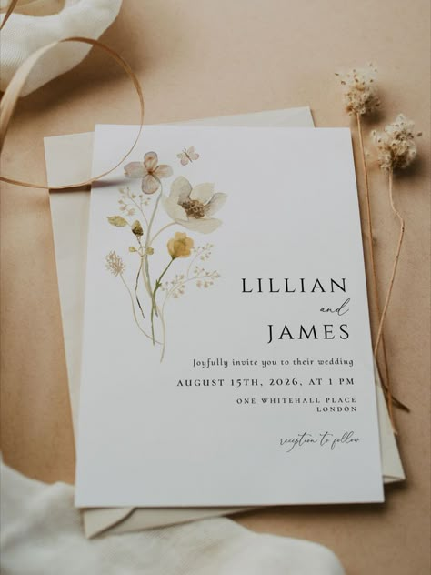 Wedding Invite Card, Ceremony Invitation Card, Simple Wedding Cards, Wildflower Wedding Invitations, Digital Invitations Wedding, Wedding Invitation Inspiration, Wedding Invitation Card Template, Invitation Card Template, Cheap Wedding Invitations