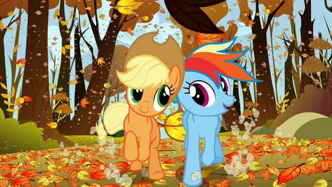 Applejack and Rainbow Dash happily racing fair Applejack And Rainbow Dash, My Little Pony Applejack, Rainbow Wallpaper, Mlp Pony, Old Shows, Mlp My Little Pony, Friends Show, Couple Cartoon, Fall Weather