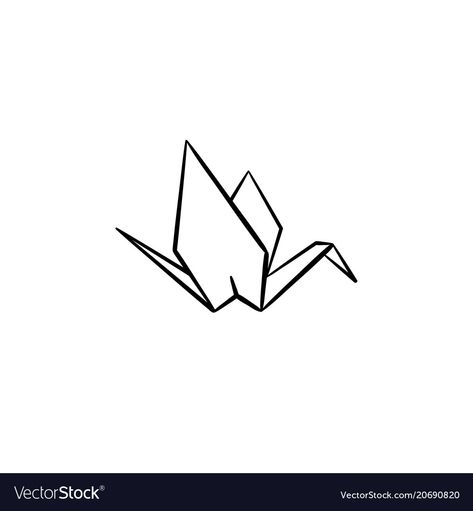 Paper Crane Doodle, Origami Crane Illustration, Paper Crane Tattoo Minimalist, Origami Bird Tattoo, Paper Crane Drawing, Origami Vector, Paper Crane Tattoo, Crane Drawing, Block Stamping