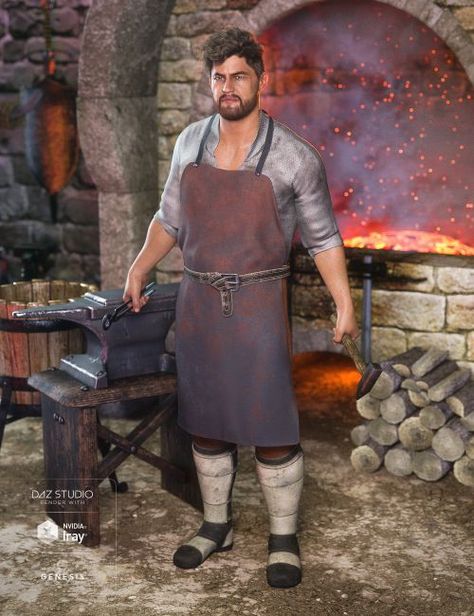 dForce Blacksmith Outfit for Genesis 8 Male(s) Blacksmith Costume, Blacksmith Outfit, Uniform Costume, Daz Studio, Character Sheet, Waist Pants, Blacksmithing, Halloween Party, Concept Art