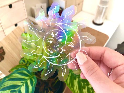 Suncatcher Stickers, Bff Christmas Gifts, Suncatcher Sticker, Moon Suncatcher, Holographic Paper, Rainbow Window, Bottle Tattoo, Kids Easter Basket, Christmas Gifts For Sister