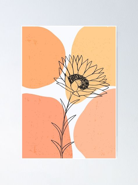 This One Line Art Sunflower design is suitable for your new minimalist style art collection. Also perfect for gifts for Flowers and abstract lovers. #Sunflower #Wildflower #Poster #WallArt #Orange Sunflower Art Poster, Boho Sunflower Painting, Sunflower One Line Drawing, Sunflower Abstract Painting, Flower Art Design Illustrations, One Line Sunflower, Sunflower Design Drawing, Sunflower Illustration Art, Sunflower Line Drawing