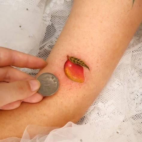 Tiny Mango Tattoo, Small Mango Tattoo, Mango Tattoo Minimalist, Lychee Tattoo, Papaya Tattoo, Mango Tattoo, Tropical Tattoos, Tropical Tattoo, Go Tattoo