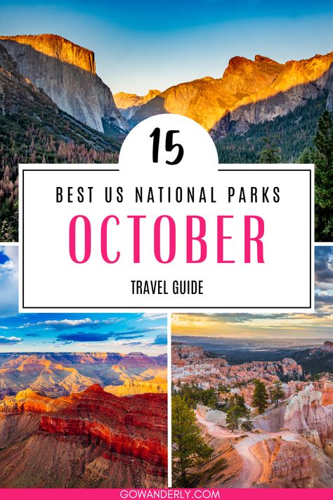 Discover the best national parks to visit in October. Enjoy breathtaking views and ideal fall weather for your trip. Yellowstone National Park October, Zion National Park October, Best National Parks To Visit In October, October Travel, Best National Parks, Vacations In The Us, Fall Vacation, Fall Vacations, National Park Vacation