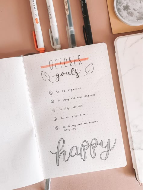 Bujo Monthly Goals Page, Month Page Journal, Monthly Goals Journal Ideas, Goals Bujo Page, Bujo Goals Page Ideas, October Goals Bullet Journal, Birthday Month Bujo Theme, Bujo Monthly Goals, Bujo Flip Through