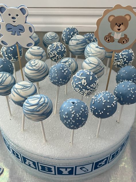 Cake Pops For Baby Shower Boy, Baby Boy Dessert Table, Baby Boy Shower Dessert Table, Cake Pop Baby Shower Boy, Baby Shower Cake Pops For Boys, Cake Pops Baby Shower Boy, Baby Shower Dessert Table Boy, Blue And White Cake Pops, Baby Boy Shower Food