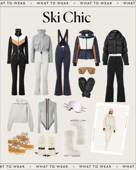 Chic ski outfit Ski Skirt Outfit, Outfit For Skiing For Women, Apres Ski Outfit Aesthetic, Ski Chic Outfit Winter Style, Women Ski Outfit 2023, Snow Mobile Outfits For Women, Bogner Ski Outfit, Ski Chalet Outfit, 2023 Ski Outfits