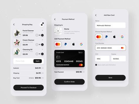 Payment Screen Ui, Payment Ui Design Mobile, Payment Ui Design, Shop App Design, Ecommerce Ui Design, App Design Trends, Ui Design Mobile, App Design Layout, Product Card