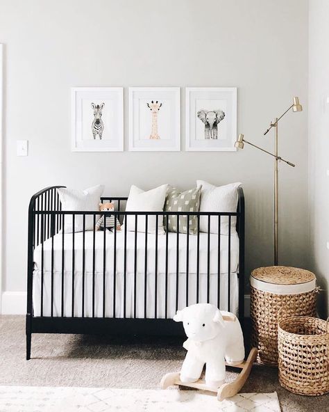 Black Crib Nursery, Iron Crib, Black Crib, Cribs Baby, Baby Cribs Convertible, Simple Nursery, Baby Nursery Inspiration, Baby Room Neutral, Unisex Nursery