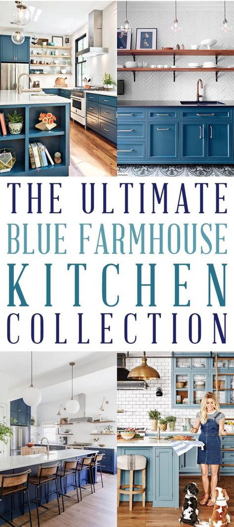 The Ultimate Blue Farmhouse Kitchen Collection - The Cottage Market French Blue Kitchen, Blue Farmhouse Kitchen, Blue Modern Farmhouse, Duck Egg Blue Kitchen, Blue Kitchen Island, White Farmhouse Sink, Navy Blue Kitchen, Blue Farmhouse, Farmhouse Kitchen Ideas