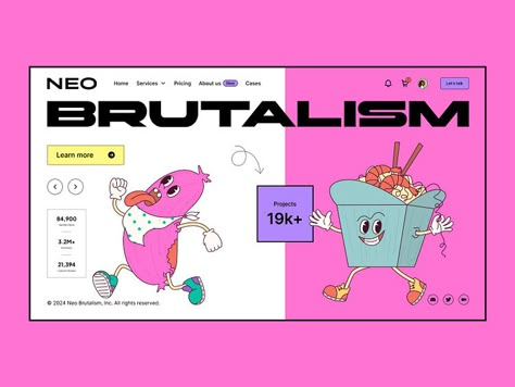 Neo Brutalism Web Design, Pixel Dog, Neo Brutalism, Product Marketing, Rubber Hose, Brutalism, Ux Ui, Cartoon Character Design, Cartoon Character