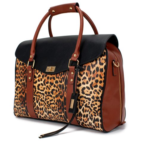 BADGLEY MISCHKA Leopard Travel Tote Weekender Bag - Walmart.com Animal Print Handbags, Hang Bag, Boheme Chic, Leather Weekender Bag, Bags Makeup, Leather Weekender, Weekend Travel Bags, Medium Sized Bags, Leopard Heels