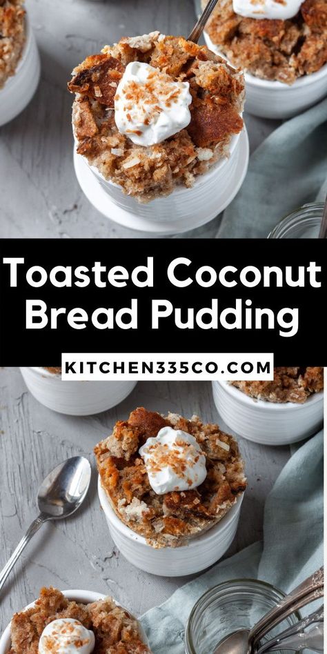 This bread pudding has a creamy base with a crunchy top and is flavored with toasted coconut Coconut Bread Pudding Recipe, Coconut Bread Pudding, Pecan Bread Pudding, Dairy Free Bread, Trifle Pudding, Coconut Bread, Coconut Pecan, Coconut Custard, Bread Pudding Recipe