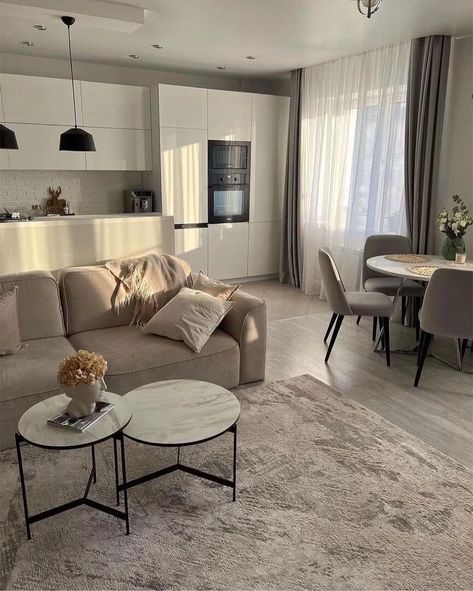 Living Room Plus Dining Room Ideas, Small Living Room Aesthetic, Small Home Interior Design, One Room Apartment, White Room Decor, Apartment Living Room Design, Dream Apartment Decor, Minimalist Room, Home Design Living Room