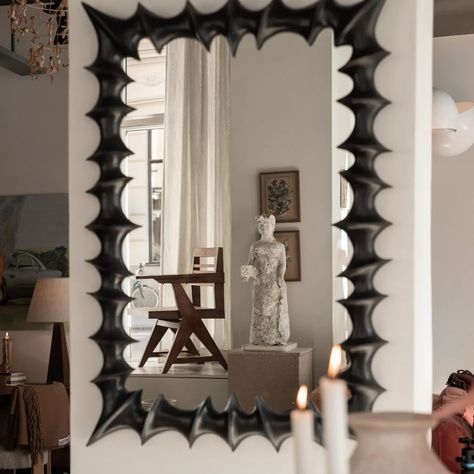 Full Mirror Wall Decor, Mirror Cladding, Mirror Black Frame, Melbourne Life, Black Frame Mirror, Black Framed Mirror, Modern Outdoor Table, Complex Shapes, Witchy Boho