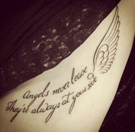 Angels never leave, They're always at your side ♡ Angel Tattoo For Women, Alas Tattoo, Angel Wings Tattoo, 4 Tattoo, Geniale Tattoos, Tattoos Skull, Memorial Tattoo, Memorial Tattoos, Wings Tattoo