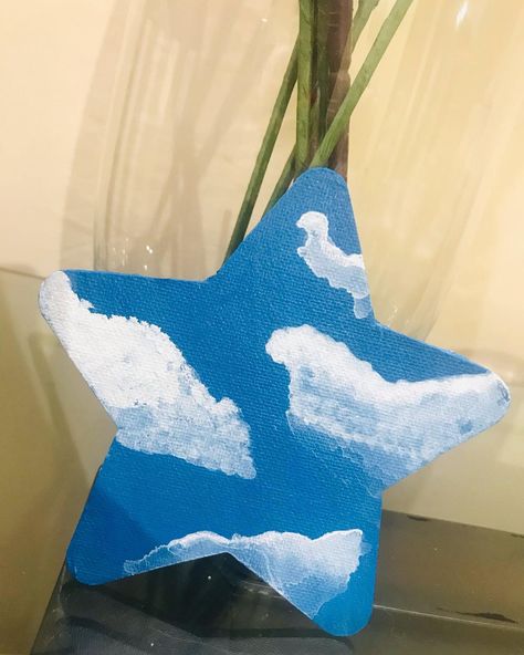 Himanshi Rai on Instagram: “The sky is the soul of all scenery☁️💙 . . Material used Mini star shaped canvas- @itsybitsycraftstore Paint brushes- @camlin_official…”