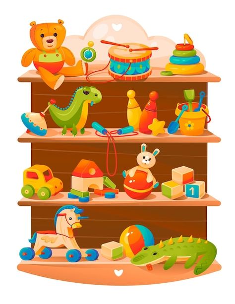 Props Illustration, Toy Shelves, Symbol Art, Shop Illustration, Vector Sketch, Toy Shop, Children's Toys, Anatomy Art, Childrens Illustrations