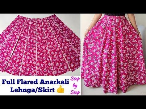 Simple Skirt Design, Panel Cut Skirt, Skirt Stitching Tutorials, Full Skirt And Top Indian Style, Long Flared Skirt Pattern, Panel Skirt Pattern, Long Skirt Outfits Indian, Skirt Plazo, Anarkali Skirt