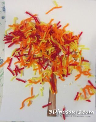 preschool fall crafts | Autumn wool trees (",) | fall preschool crafts Ece Classroom, Fall Activities For Toddlers, Yarn Crafts For Kids, Fall Books, Preschool Crafts Fall, 3 Dinosaurs, Yarn Trees, Preschool Fall, Leaf Book