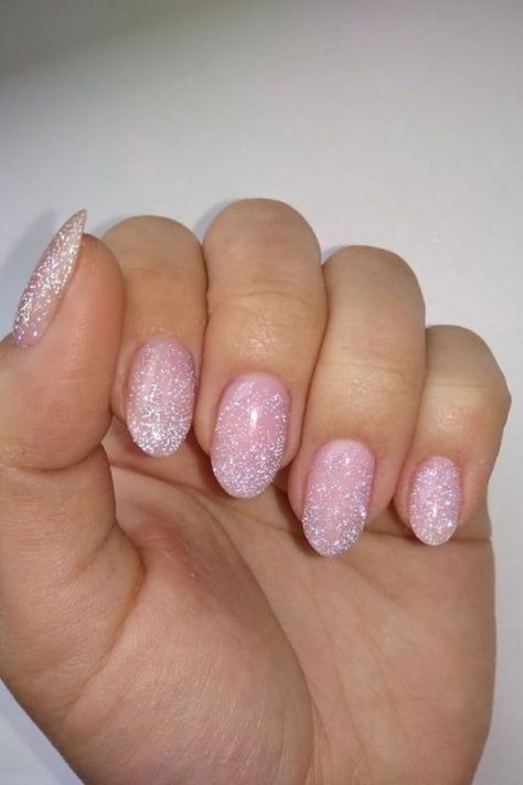 Pink Sparkly Acrylic Nails Almond, Pink Sparkly Almond Nails, Sparkly Light Pink Nails, Light Pink Sparkle Nails, Sparkle Pink Nails, Pink Sparkly Acrylic Nails, Sparkly Almond Nails, Pink Sparkle Nails, Pink Sparkly Nails