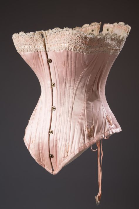 A pink corset dating back to 1880s America. Edwardian Corsets, Selvedge Magazine, Chicago History Museum, Victorian Corset, Chicago History, Pink Corset, Vintage Corset, Fashion Institute, Corsets And Bustiers