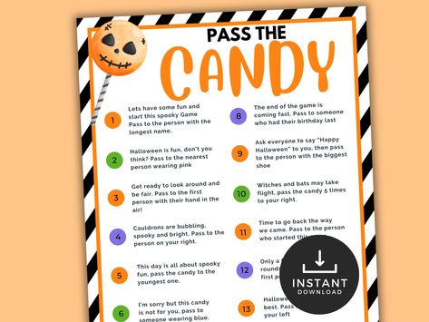 Add a spooky twist to your Halloween party with this fun pass the candy game! Perfect for kids, teens, and adults, this game is a unique spin on "Pass the Parcel." Read the sheet and pass the candy to the person who matches the description. Ideal for classrooms, family gatherings, or any Halloween celebration. Easy to play, fun for all ages, and a great way to break the ice! 👻 Grab yours now and make your Halloween extra special! Perfect For: 👻Halloween Parties 👻Classroom Activities 👻Family Halloween Prizes For Kids Games, Halloween Saran Wrap Ball, 2nd Grade Fall Party Ideas, Class Halloween Party Games, Halloween Candy Games, Pass The Candy Game, Halloween Games Ideas, Halloween Emoji Game, Classroom Halloween Games