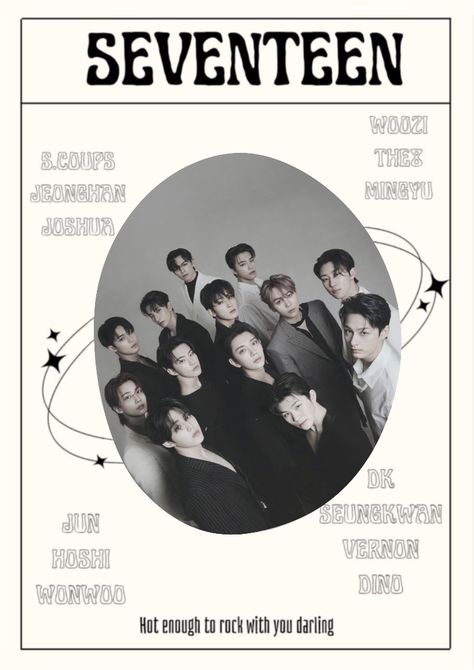 Poster Prints Aesthetic Wall Albums, Seventeen Poster Black And White, Svt Wall Prints, Vintage Room Posters Printable, Kpop Room Prints, Seventeen Graphic Poster, Kpop Posters Aesthetic Seventeen, Dorm Poster Ideas, Svt Poster Prints