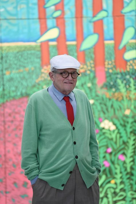 Colourful Wardrobe, David Hockney Paintings, Grandpa Fashion, Grandpa Outfit, White Slacks, Colorful Wardrobe, Tony Evans, Grandpa Core, Grandpa Style