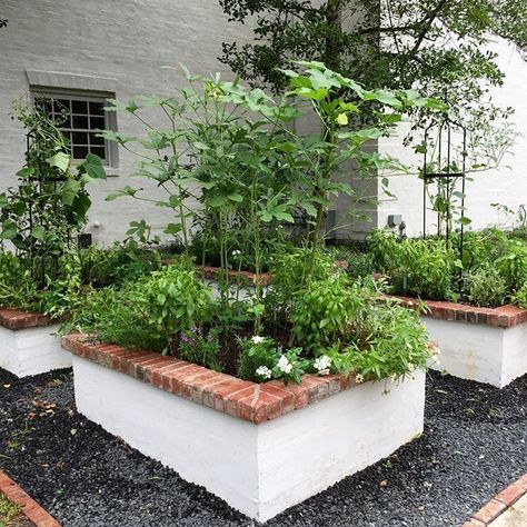 Peace, Love, and Kitchen Gardens (what the world needs now). Happy Day from one of our favorite spots on earth-just installed this summer.  Visit www.gardenary.com for more gorgeous vegetable garden inspiration.   🌿 • • • • #urbanorganicgardener #urbangardenersrepublic #garden #MyBHG #thehappygardeningl Rooted Garden, Houston Garden, Raised Planters, Cinder Block Garden, Growing Basil, Brick Garden, Instagram Kitchen, Diy Raised Garden, Raised Garden Beds Diy